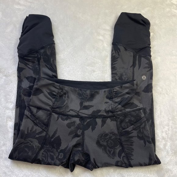 Lululemon Practice Daily Crop Leggings Women's Size 6 Brisk Bloom Black Soot - Picture 8 of 14